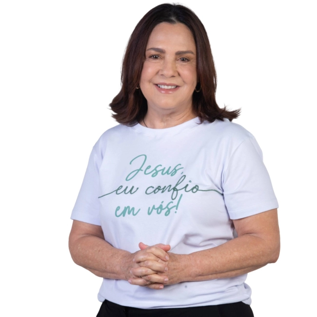 Baby Look Jesus, Eu Confio em Vós - com Bordado Baby Look Jesus, Eu Confio em Vós - com Bordado