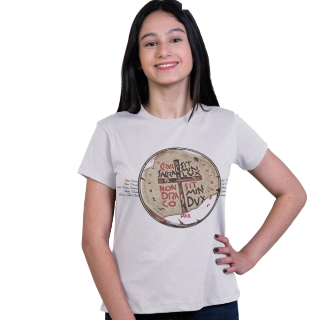 Baby Look Juvenil Medalha das Duas Cruzes - Branco