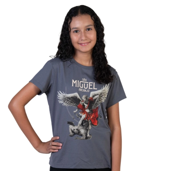 Baby Look Juvenil São Miguel Arcanjo - Cinza Metal Baby Look Juvenil São Miguel Arcanjo - Cinza Metal