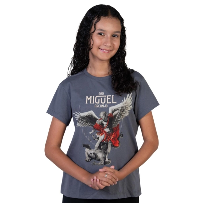 Baby Look Juvenil São Miguel Arcanjo - Cinza Metal