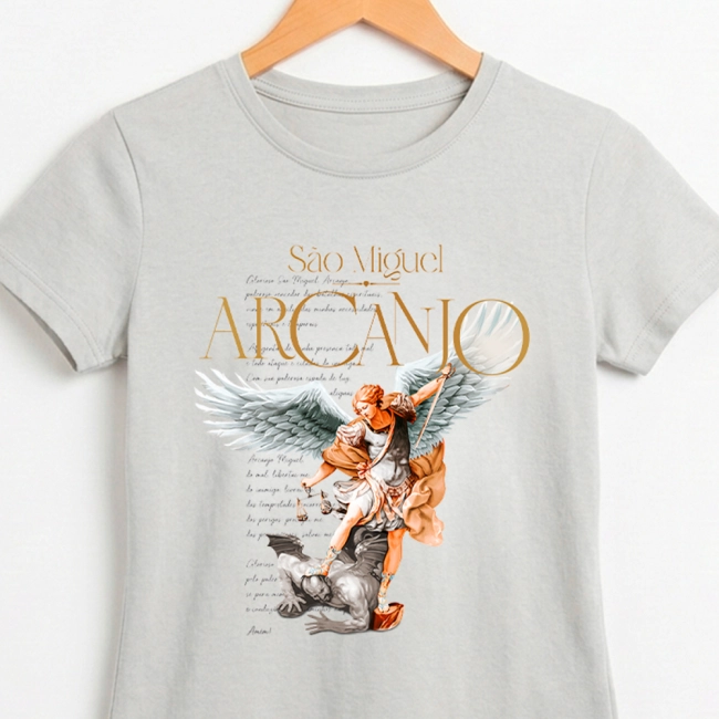 Baby Look Juvenil São Miguel Arcanjo - Cinza Cloud