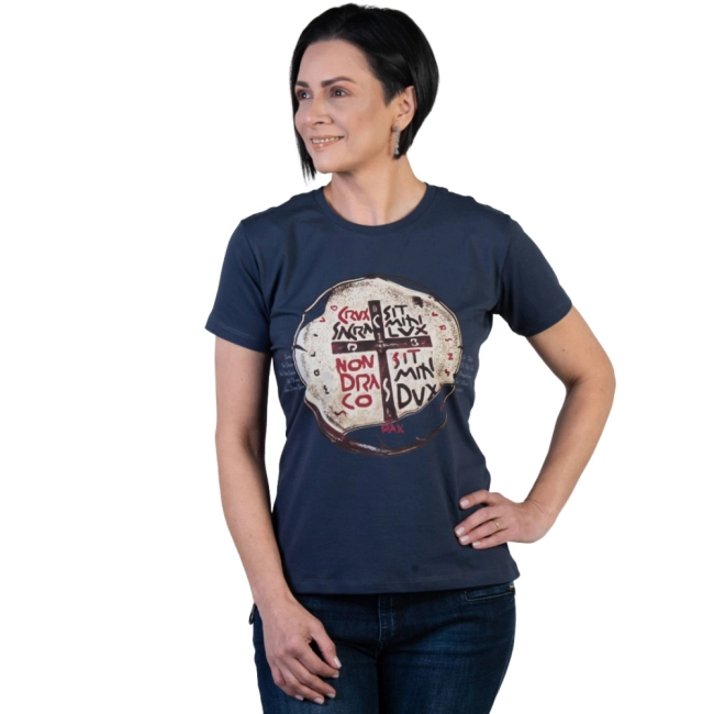 Baby Look Medalha das Duas Cruzes - Marinho Safira Baby Look Medalha das Duas Cruzes - Marinho Safira