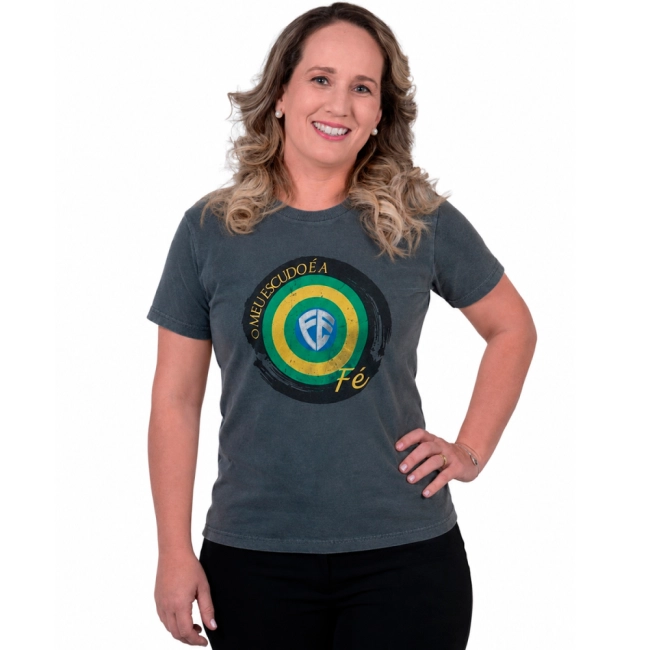 Baby Look Meu Escudo é a Fé - Cinza Estonada Baby Look Meu Escudo é a Fé - Cinza Estonada
