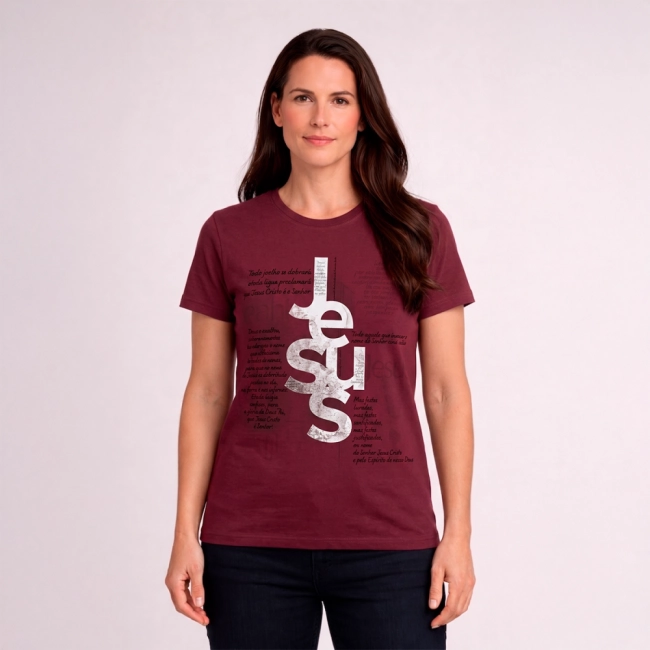 Baby Look Nome de Jesus - Bordô