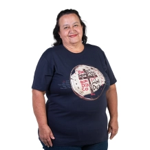 Baby Look Plus Size Medalha das Duas Cruzes - Azul Marinho Baby Look Plus Size Medalha das Duas Cruzes - Azul Marinho
