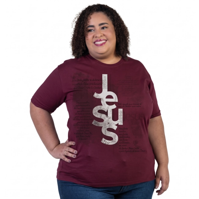 Baby Look Plus Size Nome de Jesus - Bordô