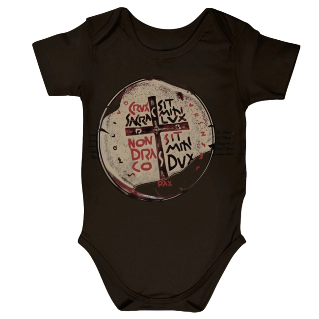 Body Infantil Unissex Medalha das Duas Cruzes - Cacau Body Infantil Unissex Medalha das Duas Cruzes - Cacau