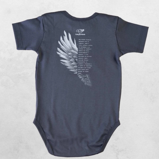 Body Infantil Unissex São Miguel Arcanjo - Cinza Metal Body Infantil Unissex São Miguel Arcanjo - Cinza Metal