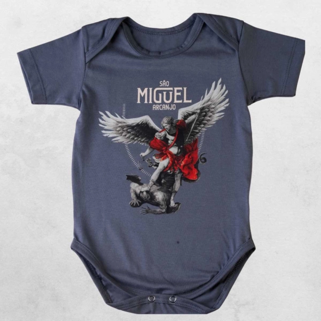 Body Infantil Unissex São Miguel Arcanjo - Cinza Metal Body Infantil Unissex São Miguel Arcanjo - Cinza Metal