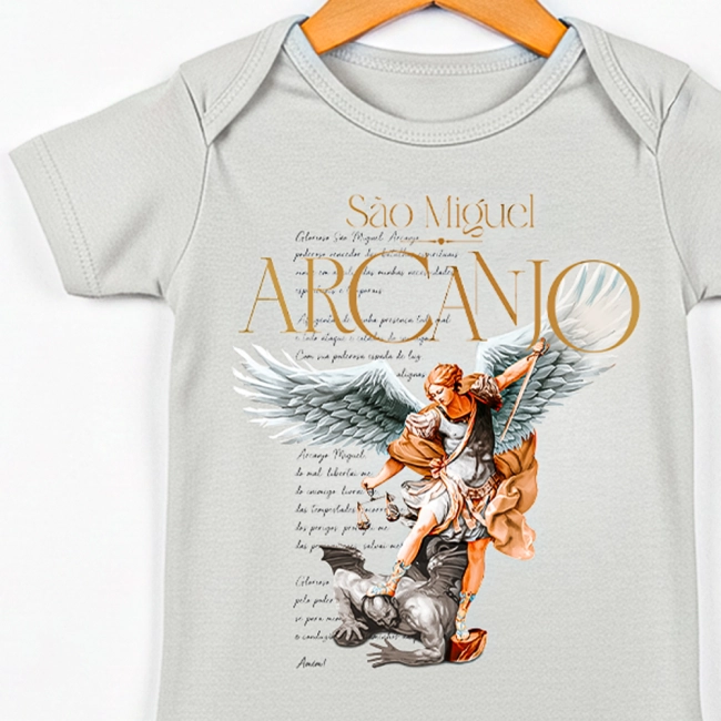 Body Infantil Unissex São Miguel Arcanjo - Cinza Cloud