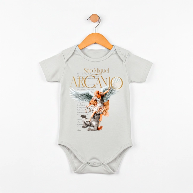 Body Infantil Unissex São Miguel Arcanjo - Cinza Cloud