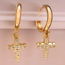 Brinco Cruz Strass - Semijoia Brinco Cruz Strass - Semijoia