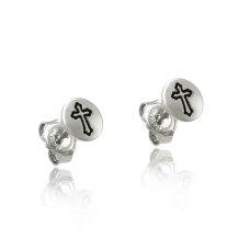 Brinco Redondo Liso com Cruz - Prata Brinco Redondo Liso com Cruz - Prata