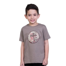 Camiseta Infantil Medalha das Duas Cruzes Cinza Pedra Camiseta Infantil Medalha das Duas Cruzes Cinza Pedra