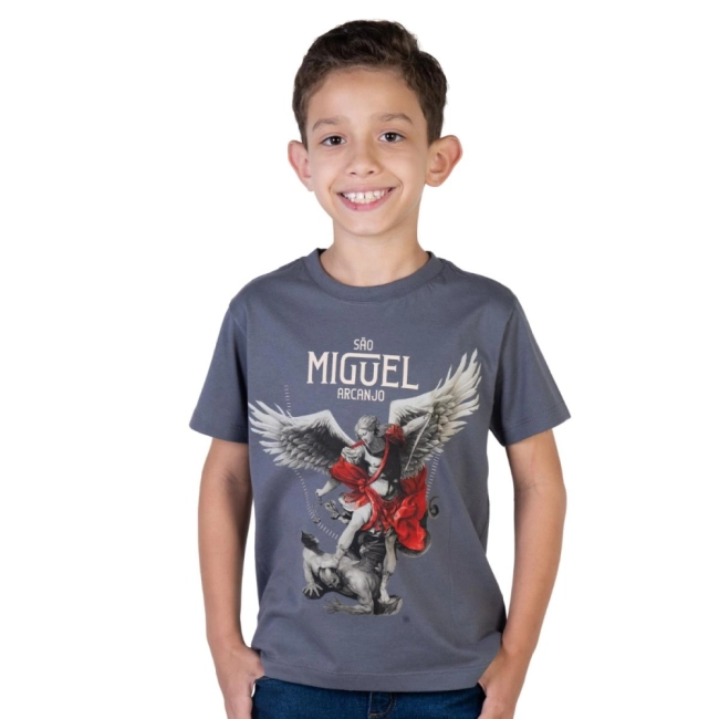 Camiseta Infantil São Miguel Arcanjo - Cinza Metal