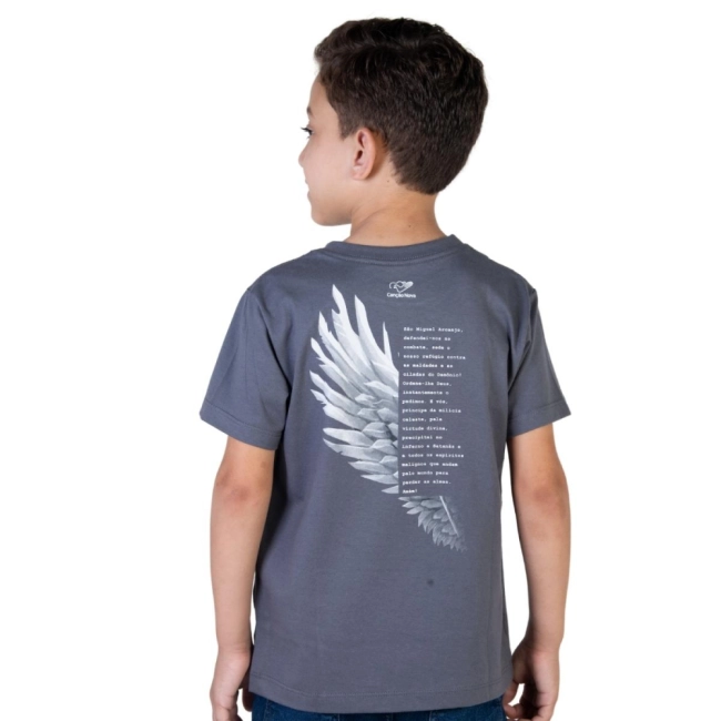 Camiseta Infantil São Miguel Arcanjo - Cinza Metal Camiseta Infantil São Miguel Arcanjo - Cinza Metal