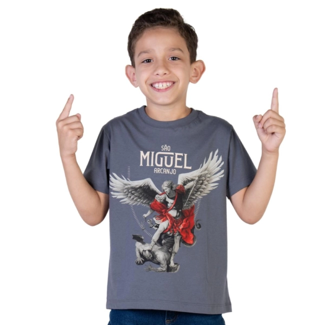 Camiseta Infantil São Miguel Arcanjo - Cinza Metal Camiseta Infantil São Miguel Arcanjo - Cinza Metal