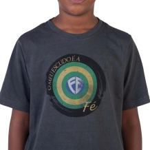 Camiseta Juvenil Meu Escudo é a Fé - Cinza Estonada Camiseta Juvenil Meu Escudo é a Fé - Cinza Estonada