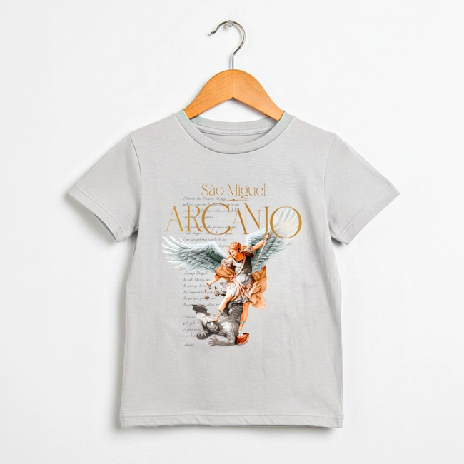 Camiseta Juvenil São Miguel Arcanjo - Cinza Cloud Camiseta Juvenil São Miguel Arcanjo - Cinza Cloud