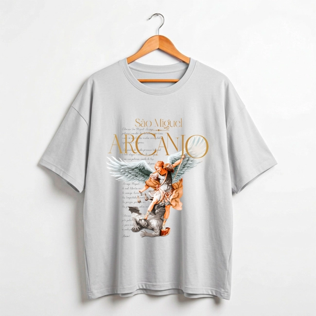 Camiseta Plus Size São Miguel Arcanjo - Cinza Cloud