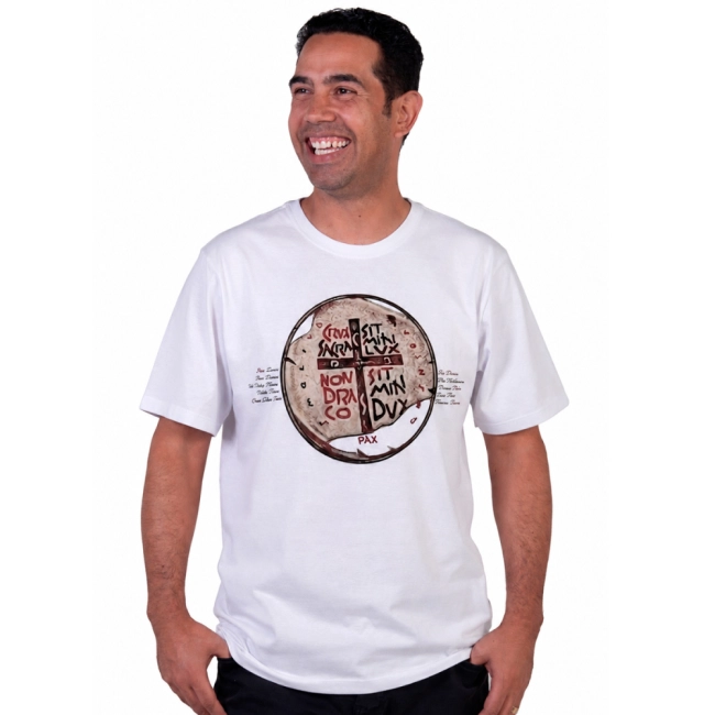 Camiseta Slim Medalha das Duas Cruzes - Branco