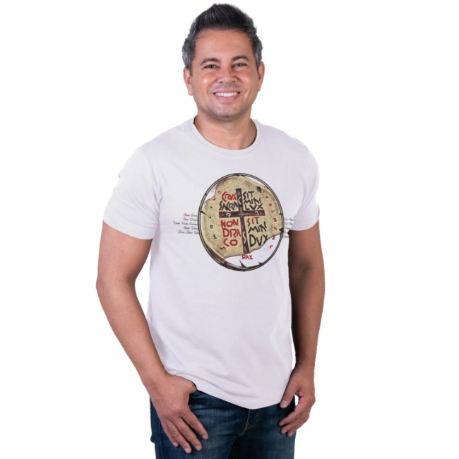 Camiseta Slim Medalha das Duas Cruzes - Branco