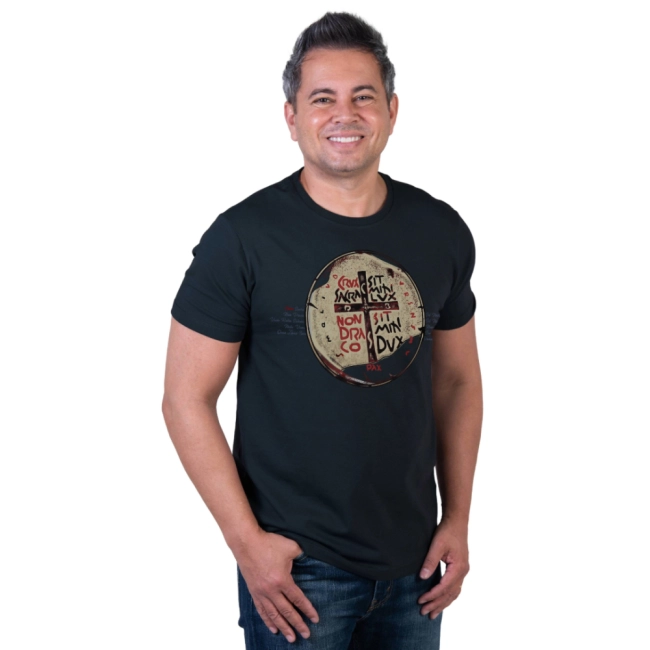 Camiseta Slim Medalha das Duas Cruzes - Marinho Safira