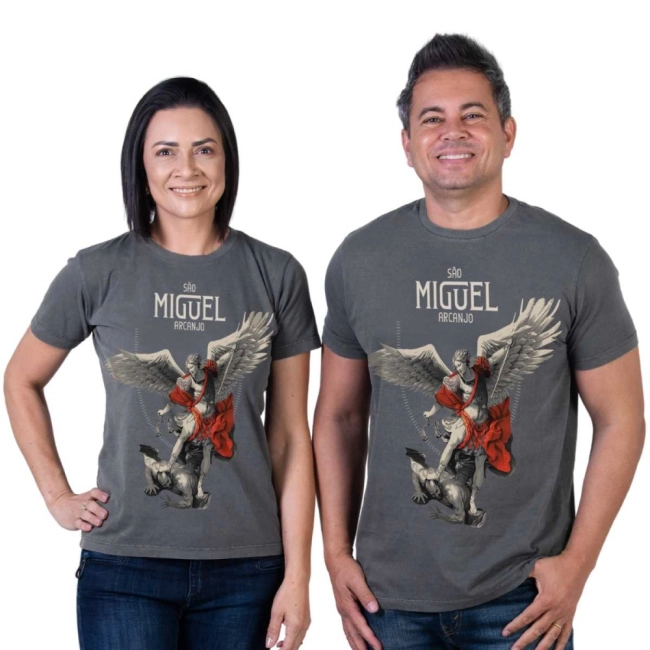 Camiseta Slim São Miguel Arcanjo - Cinza Metal Camiseta Slim São Miguel Arcanjo - Cinza Metal