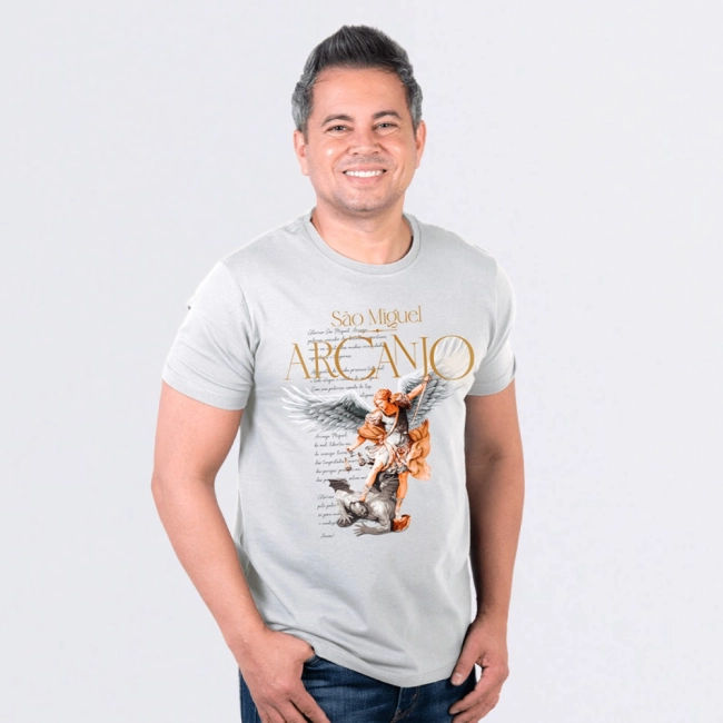 Camiseta Slim São Miguel Arcanjo - Cinza Cloud