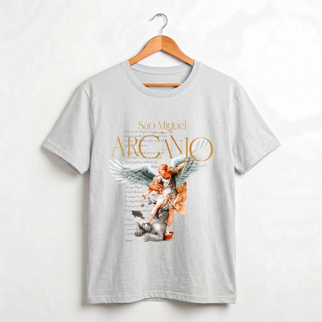 Camiseta Slim São Miguel Arcanjo - Cinza Cloud