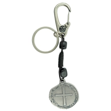 Chaveiro Medalha das Duas Cruzes Contas Quadrada - cor prata 36mm