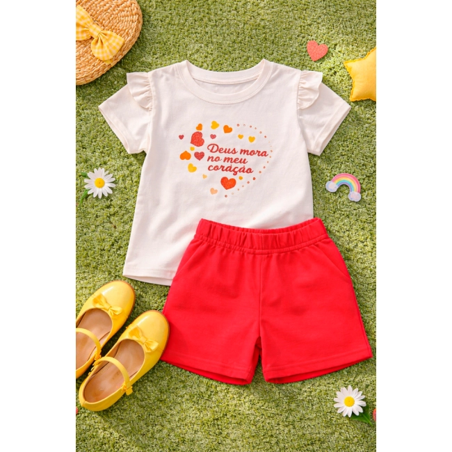 Conjunto Infantil Feminino Deus Mora no Meu Coração