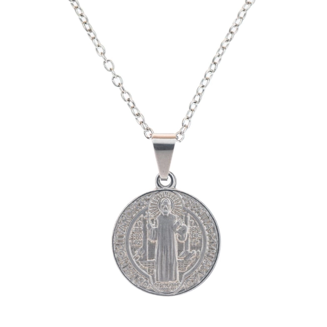 Corrente Medalha de São Bento Prateada Corrente Medalha de São Bento Prateada