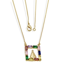 Gargantilha Nossa Senhora Aparecida com Zircônias Coloridas - Semijoia