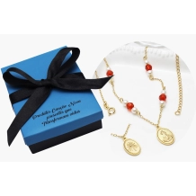 Gargantilha Pérolas e Cristal Vermelho Jesus Misericordioso Gargantilha Pérolas e Cristal Vermelho Jesus Misericordioso