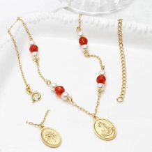 Gargantilha Pérolas e Cristal Vermelho Jesus Misericordioso Gargantilha Pérolas e Cristal Vermelho Jesus Misericordioso