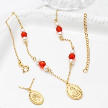 Gargantilha Pérolas e Cristal Vermelho Jesus Misericordioso Gargantilha Pérolas e Cristal Vermelho Jesus Misericordioso