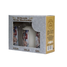 Kit Água, Vela e Sal - Pai das Misericórdias Kit Água, Vela e Sal - Pai das Misericórdias