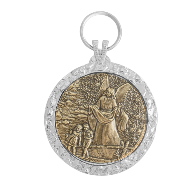 Medalhão de Berço Anjo da Guarda Prata Velha