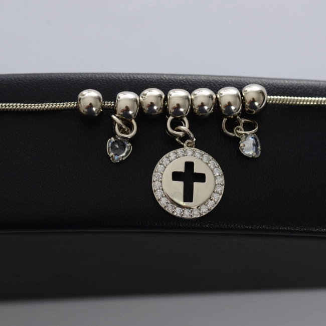 Pulseira Berloques Cruz e Zircônias Níquel