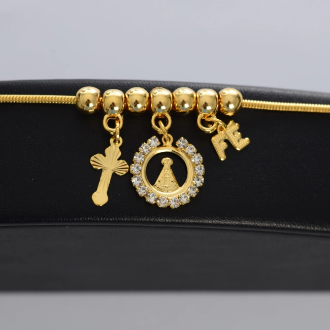 Pulseira Berloques Nossa Senhora Aparecida com Zircônias