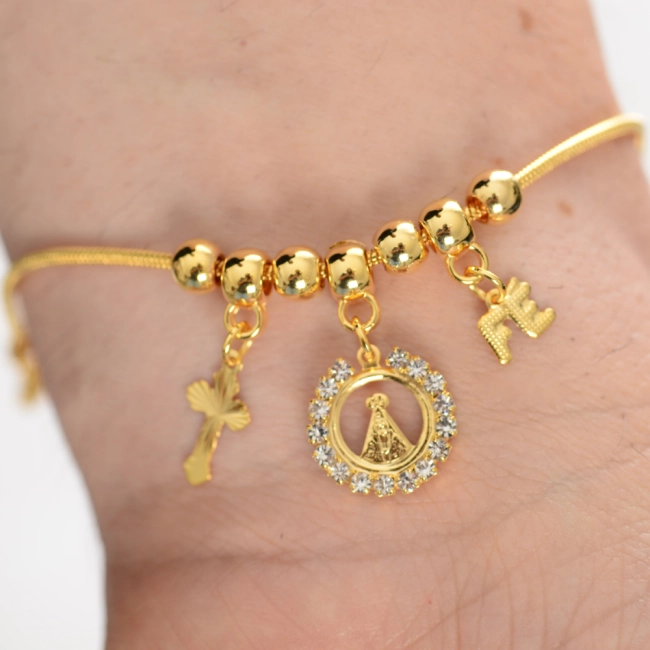 Pulseira Berloques Nossa Senhora Aparecida com Zircônias