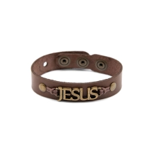 Pulseira de Couro Marrom Jesus