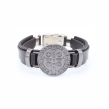 Pulseira de Couro Medalha São Bento - Onix