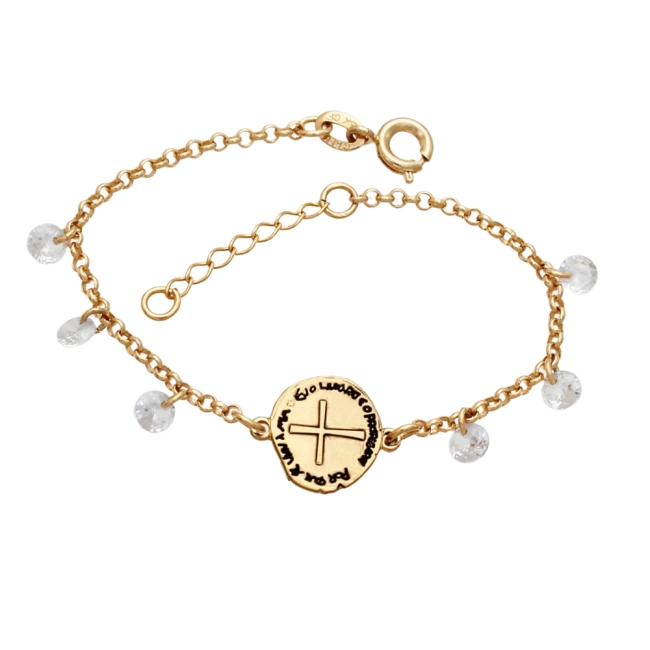 Pulseira Infantil Medalha das Duas Cruzes com Zircônia