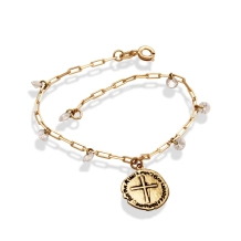 Pulseira Medalha das Duas Cruzes com Pedras - Semijoia Pulseira Medalha das Duas Cruzes com Pedras - Semijoia