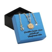 Pulseira Medalha das Duas Cruzes com Pedras - Semijoia Pulseira Medalha das Duas Cruzes com Pedras - Semijoia