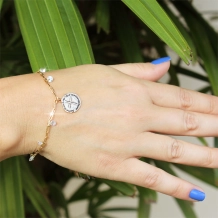 Pulseira Medalha das Duas Cruzes com Pedras - Semijoia Pulseira Medalha das Duas Cruzes com Pedras - Semijoia