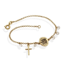 Pulseira Medalha das Duas Cruzes Cruz e Zircônia - Semijoia Pulseira Medalha das Duas Cruzes Cruz e Zircônia - Semijoia