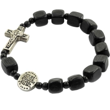 Pulseira Medalha Duas Cruzes Contas Quadradas